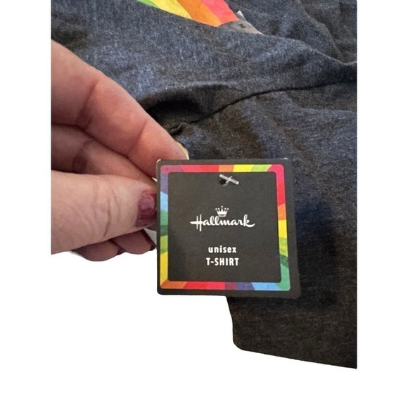 LGBTQ PRIDE "Proud" Tee Shirt Medium Dark Gray Rainbow Hallmark Brand New - Picture 7 of 9